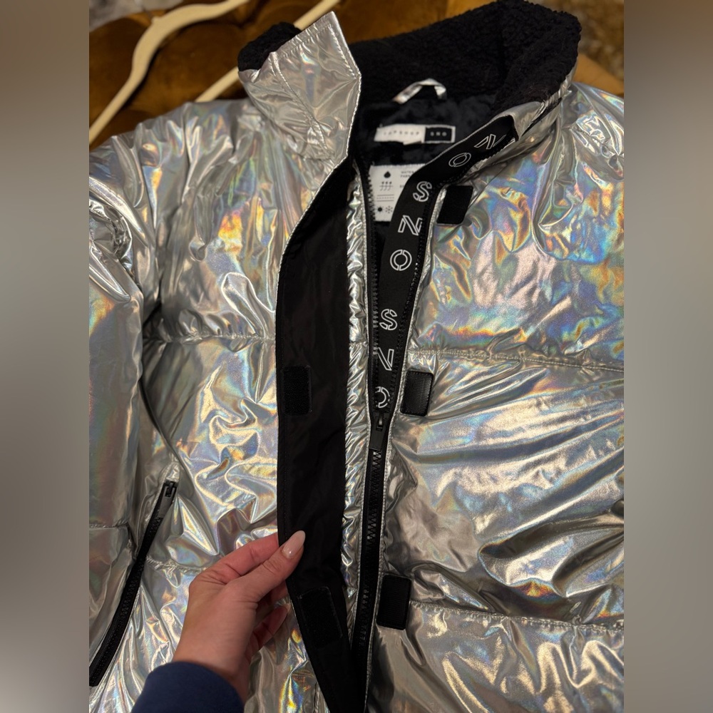 SNO Iridescent Silver Women's Puffer Jacket - Picture 2 of 5